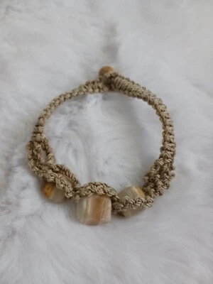 Pulsera de cáñamo de playa única surfista cuentas de piedra real hechas a mano  Foto 1 de 2