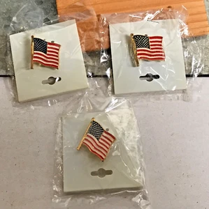 3 Vintage Gold Lapel Pin High Quality All Metal enamel USA American Flag New - Bild 1 von 7