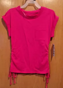 Pink (Fuchsia) RUCHED Side Pocket Tee Shirt~JUNIOR SIZES~NEW w/tags - Picture 1 of 1