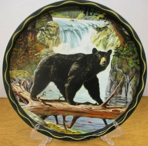 Hermosa bandeja para servir pintada por James L. Artig, Big Black Bear & Waterfall - Imagen 1 de 6