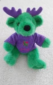 Vintage G.A.C. Rentier Stofftier 1998 grüner Körper lila Geweih & Pullover - Bild 1 von 8
