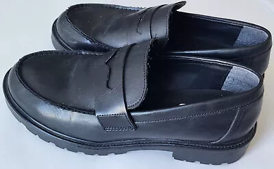 STEVE MADDEN WOMEN'S BLACK LEATHER LAWRENCE PENNY LOAFER  CHUNKY LUG PLATFORM 8M - Image 1 of 4