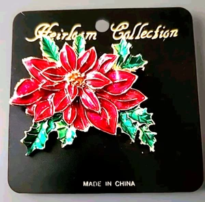 Broche prendedor colección reliquia esmaltado rojo y verde floreciente - Imagen 1 de 2
