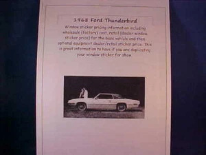 1968 Ford THUNDERBIRD fact cost/dealer retail sticker pricing for cars & options - Picture 1 of 1