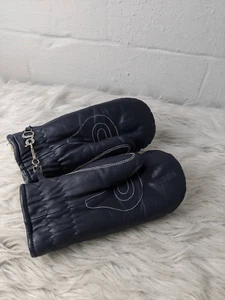 Vintage Grandoe Navy Blue Leather Winter Mittens Gloves Women’s M - Picture 1 of 3
