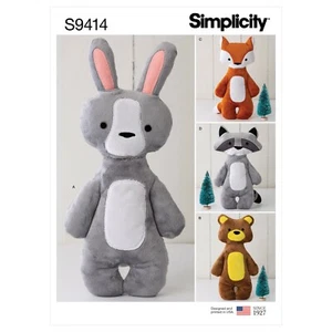 SIMPLICITY 9414 STUFFED ANIMALS Sewing Pattern Bunny Bear Fox Raccoon - Picture 1 of 8