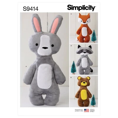 SIMPLICITY 9414 STUFFED ANIMALS Sewing Pattern Bunny Bear Fox Raccoon - Image 1 of 4