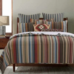 BEAUTIFUL CABIN BROWN BLUE RUST ORANGE GREEN LODGE SOUTHWEST STRIPE QUILT SET - Picture 1 of 3