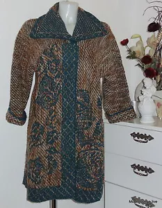 Ivko Wool Knit Coat Brocade Flowers Jacket Pleat Petrol 52733 - Picture 1 of 4