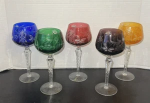 Lausitzer Multi-color cut-to-clear wine glasses 8" tall Set of 6 - Picture 1 of 4
