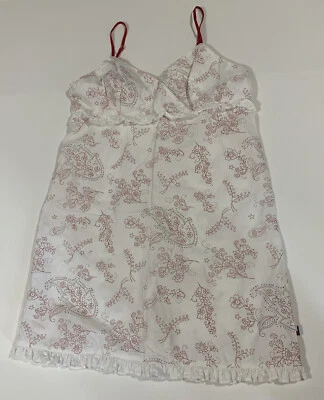 Camiseta Tommy Hilfiger Feminina Tamanho M Branca Vermelha Alça de Espaguete Babado Floral Regata - Imagem 1 de 4