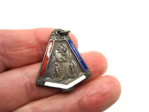 Vintage Moveable STERLING RED BLUE WHITE Enamel CATHOLIC CALL A PRIEST Pendant - Picture 1 of 7