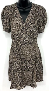 Olivaceous Wrap Dress Size Small Khaki Black Floral V-Neck Puff Sleeve Women New - Picture 1 of 10
