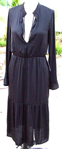 Women's Black Dress S Polka Dot Midi Button V-Neck Long Sleeve Silky NWT - Picture 1 of 4