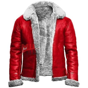 Handmade Men's Red Color Genuine Leather Jacket, Fashion Bomber Jacket With Fur - Picture 1 of 4
