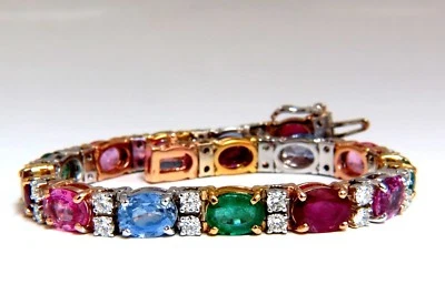 22.90ct natural sapphires emeralds ruby diamond tennis bracelet 14 karat** - Image 1 of 4