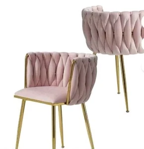 Modern Pink Velvet Leisure Dining Chair with Metal Legs (Set of 2) - Picture 1 of 1