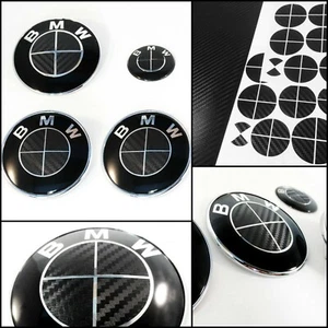 Black & Black CARBON Fiber Roundel Decal - BMW BADGE EMBLEMS Rims Hood Trunk - Picture 1 of 8