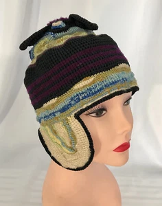 VTG Crochet Knit Hat Purple Tassel Ear Flap Hippy Festival Boho Granola Winter S - Picture 1 of 11