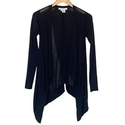 Per Se Black Open Front Waterfall Long Sleeve Cardigan XS - Image 1 of 4