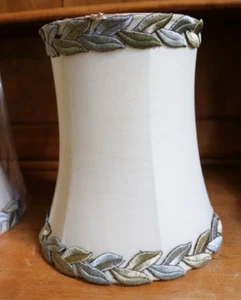 2 LAMP SHADES 10" TALL BRONZE SILVER TONE LEAVES ON TOP BOTTOM CLOTH WIRE - Picture 1 of 7