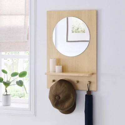 Modway Glint Hanging Wall Round Mirror with Wood Grain Rectangular Frame in Oak - Image 1 of 4