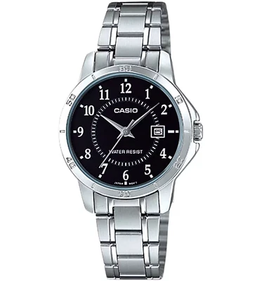 Reloj Casio LTP-V004D-1B para mujer Enticer acero inoxidable números esfera negra fecha Foto 1 de 4
