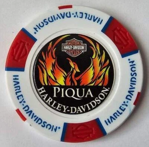 PIQUA HARLEY-DAVIDSON (OH) Full Color White/Red Poker Chip - Picture 1 of 2