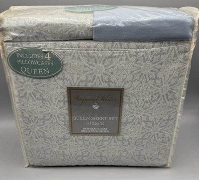 Комплект простыней Raymond Waites QUEEN 300 нитей 100% хлопок синий/серый узор - Изображение 1 из 4