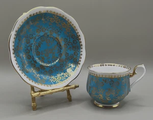 Vintage Royal Albert Teetasse & Untertasse Set Marlborough Serie türkis blau/gold filigran - Bild 1 von 5