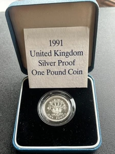1991 NORTHERN IRELAND £1 SILVER PROOF COIN IN ROYAL MINT BOX + COA (REF.N1) - Bild 1 von 1