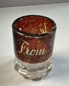Vintage ANTIQUE TOOTHPICK HOLDER Clear W RUBY GLASS - Picture 1 of 8