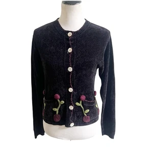 Papy Boez Vintage Chenille Cardigan Pullover Gr. Small gepottet Blumenstickerei - Bild 1 von 8