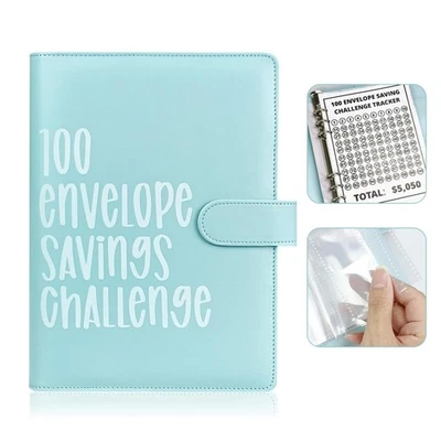 100 Envelope Saving Binder Sky Blue Cash Organiser + a Custom Keychain Gift - Image 1 of 4