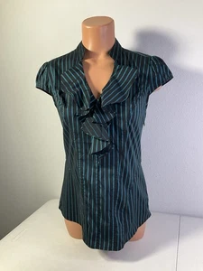 Blusa EXPRESS ELITE Vintage Elastizada Negra/Azul Rayas. Talla Med. Excel. Estado. - Imagen 1 de 7