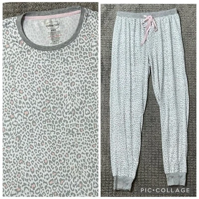 Juego de pijama Pillow Talk blanco/gris/rosa estampado animal - mediano - manga larga + pantalones Foto 1 de 4