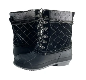 Khombu Dolly wasserdichte Stiefel Strick Sockenmanschette gesteppt schwarz grau Ente Damen 6M - Bild 1 von 7