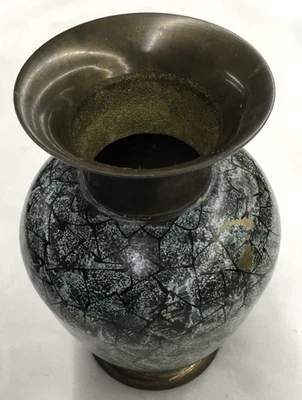 Vintage Brass Green/Black/White Vase 7" t x 4.5" w Made In India - Image 1 of 4