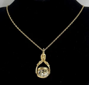 Vintage Joan Rivers klassischer drehbarer goldfarbener Anhänger mit 3 Kristallensteinen 1,5” 26” Kette - Bild 1 von 8