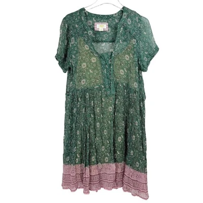 Maeve Anthropologie MORNING GLORY Dress Large BABYDOLL Floral Sheer Overlay Mini - Image 1 of 4