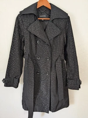 London Fog женщин траншея дождя пальто черный размер S животное печати офиса карьера - Изображение 1 из 4