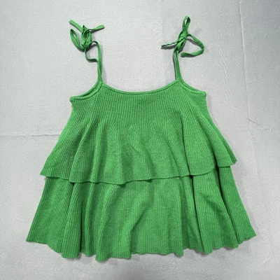 Blusa regata feminina J Crew tamanho XS lã merino babado alças espaguete - Imagem 1 de 4