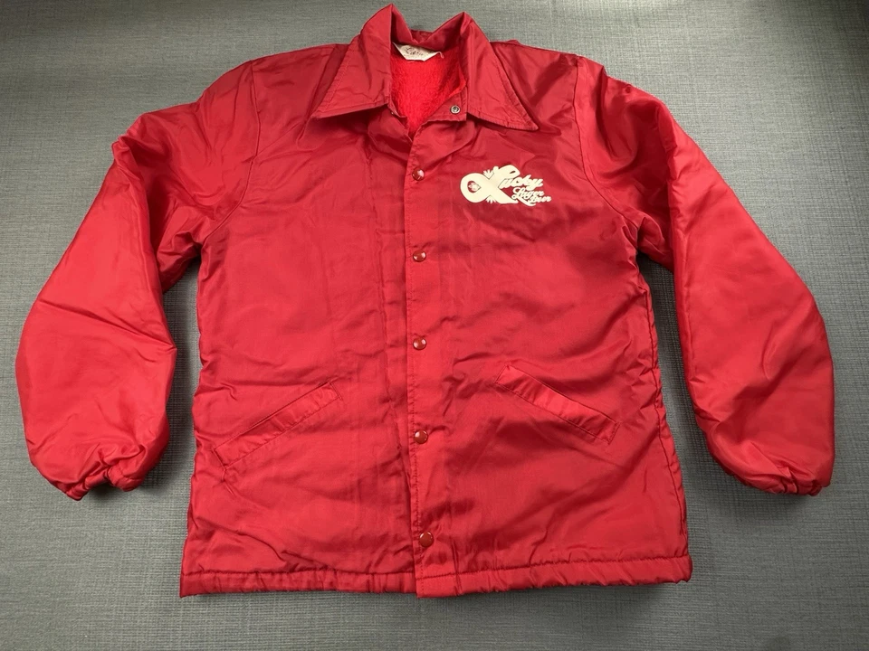 Red Lucky Lager Beer Jacket Vintage Size Small Fleece Lined - Image 1 of 4