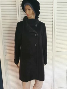 Vintage Dale Dressin Women's Button Up Hooded Angora Wool Jacket Coat Black XS - Picture 1 of 11