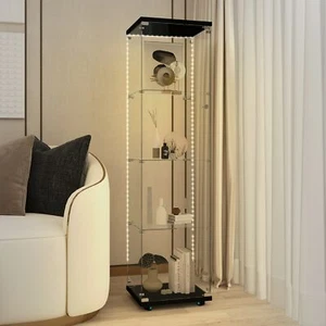 Glass Display Cabinet 4-Shelf w/ Door&Lock,Curio Cabinets Upgraded Quick-Install - Picture 1 of 32