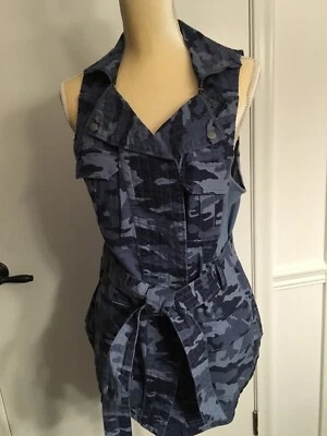 G.I.L.I. Camo Printed Zip Collar Belted Vest Blue 16 - Image 1 of 4
