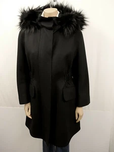 ERMANNO SCERVINO Mantel Gr.40 I44 Kapuze Pelz Fell Fuchs Wolle Schwarz - Bild 1 von 11