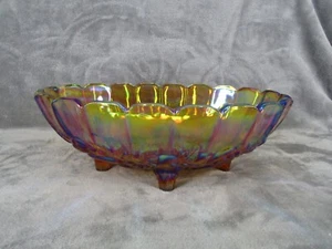 Indiana Glass Carnival Garland Footed Oval Center Fruit Bowl Iridescent Gold VTG - Picture 1 of 9
