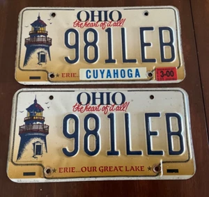 Pair 2000 Ohio License Plate Tag Cuyahoga specialty 981LEB Lighthouse - Picture 1 of 2