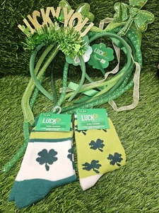 St Patricks Day Kids Socks New Sz 10-4 Set Of 2 And Headbands Set Of 2 Read 3+ - Picture 1 of 4